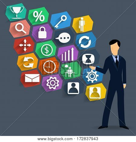 Business icons and businessman Idea and Concept Vector illustration