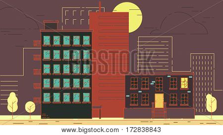 City Street stroke style vector illustration skyskrapers
