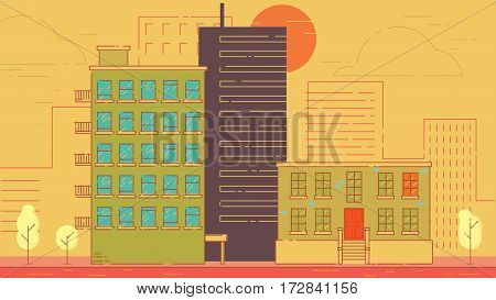 City Street stroke style vector illustration skyskrapers