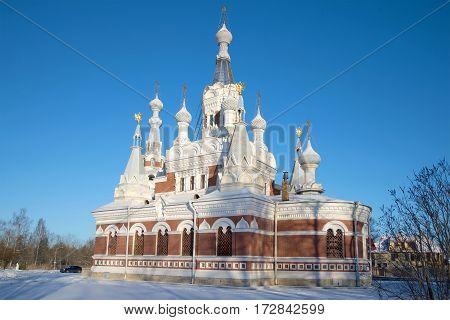 Nicholas The Wonderworker's temple in the sunny February afternoon. Vicinities of St. Petersburg