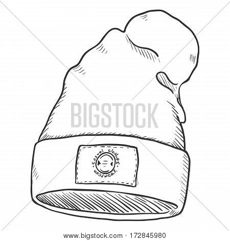 Vector Sketch Winter Textile Cap With Label