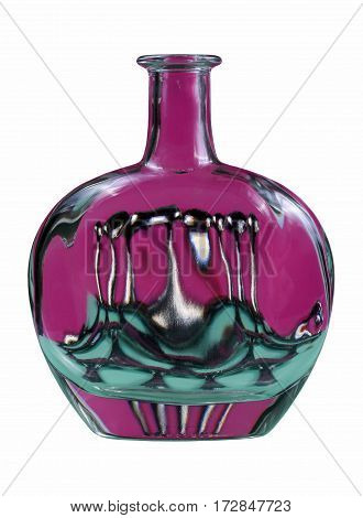 Glass bottle on a white background with an abstract pattern