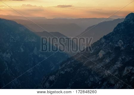twilight on canyon of Tara River In Durmitor National Park, Montenegro