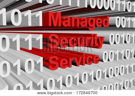 managed security service in the form of binary code, 3D illustration