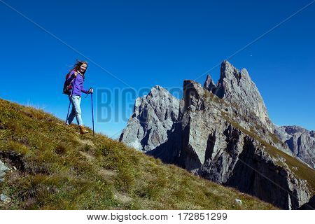 Tourist Girl At The Dolomites