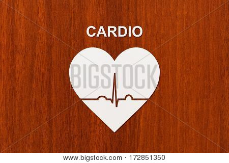 Heart shape with echocardiogram and CARDIO text . Sport or cardiology concept. Abstract conceptual image