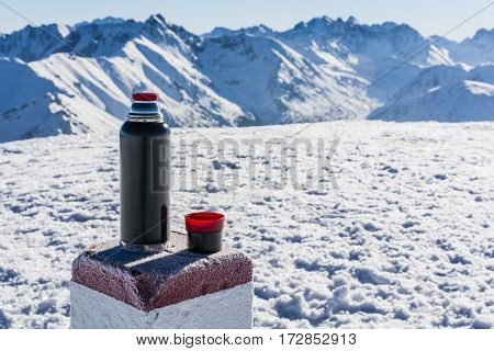 Boundary Stone Used As A Table For A Thermos Of Tea.