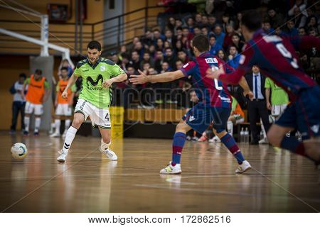 VALENCIA, SPAIN - FEBRUARY 19: Lolo with ball during Spanish league match between Levante UD FS and Movistar Inter at Cabanyal Stadium on February 19, 2017 in Valencia, Spain