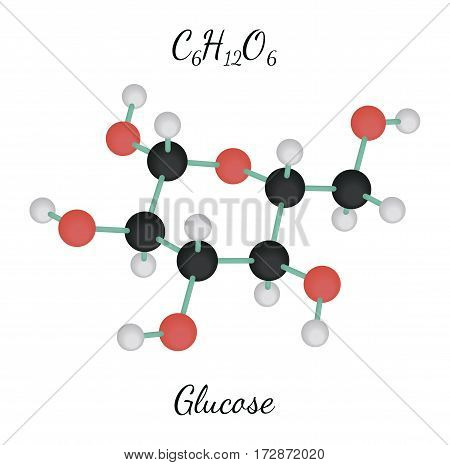 C6H12O6 Glucose 3d molecule isolated on white
