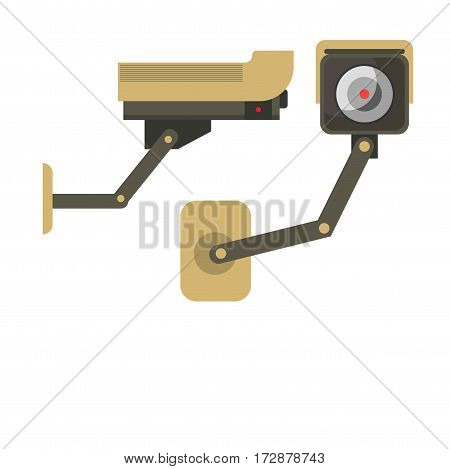 Day and Night wireless surveillance camera isolated on white. Vector illustration of two view of CCTV cameras in flat design. Technical wireless special equipment for watching people and things.