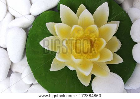 spa stil llife with lily candle,zen stone on the white background