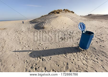 Garbage bin near the dunes in Hoek van Holland in the Netherlands