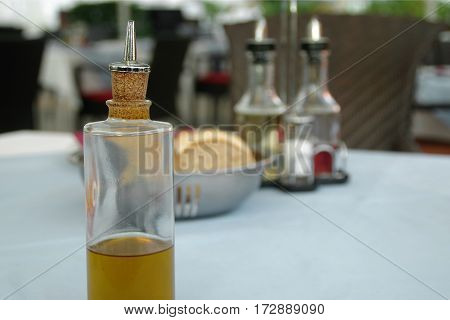 olive oil in a bottle with bread