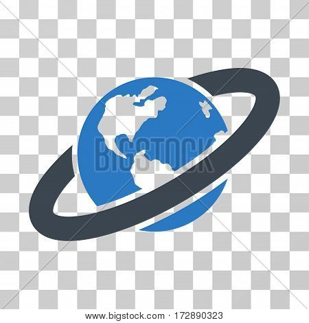 Ringed Planet vector pictogram. Illustration style is flat iconic bicolor smooth blue symbol on a transparent background.