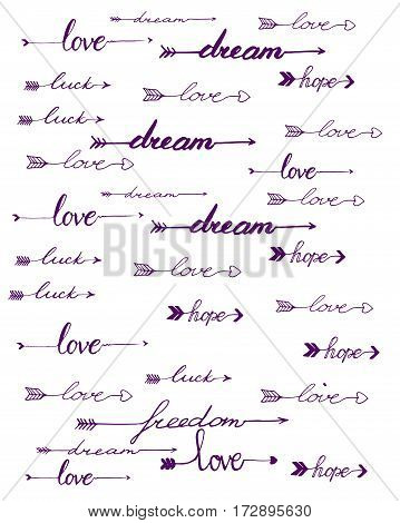Arrows sketch set. Follow your dream. Vector isolated