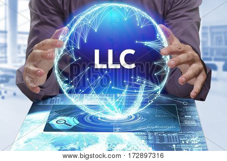 Business, Technology, Internet And Network Concept. Young Businessman Shows The Word On The Virtual