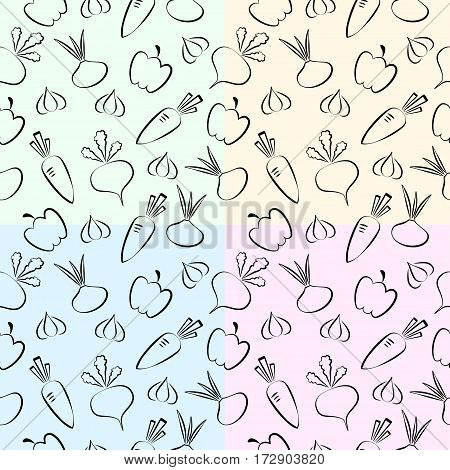 The Pattern Consists Of Vegetables, Carrots, Garlic, Radish, Buriak, Greenery. It Can Be Used For Ad