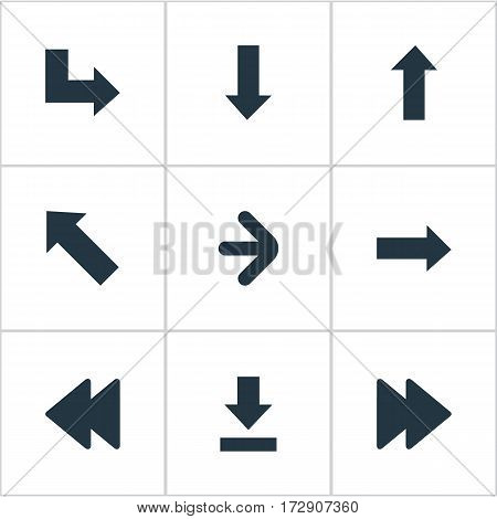 Set Of 9 Simple Cursor Icons. Can Be Found Such Elements As Rearward, Pointer, Right Direction And Other.
