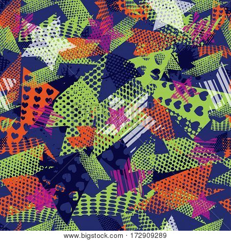 Abstract Seamless Pattern For Girls,boys.creative Vector Background With Hearts, Stars, Geometric Fi