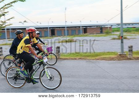 YALA THAILAND - FEBRUARY 20 2017: Cyclists from different teams competing for a Ride Bicycle for Health Exercise. It is a free open and un-ticketed event.