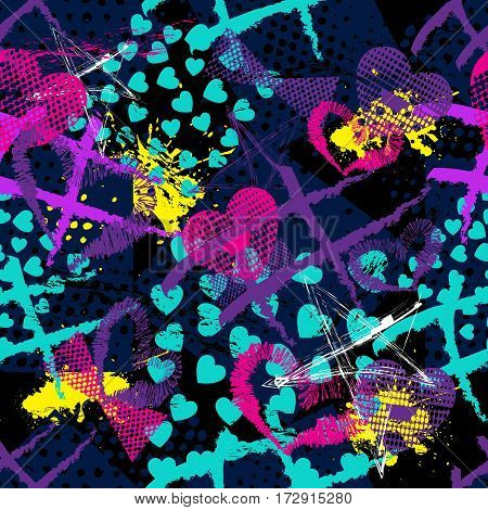 Abstract Seamless Pattern For Girls,boys.creative Vector Background With Hearts, Stars, Geometric Fi