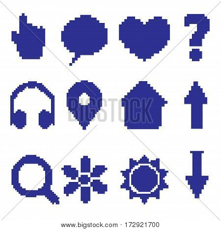 Set of simple icons in pixel style