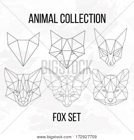 Set of geometric fox head isolated on white background vintage vector design element illustration