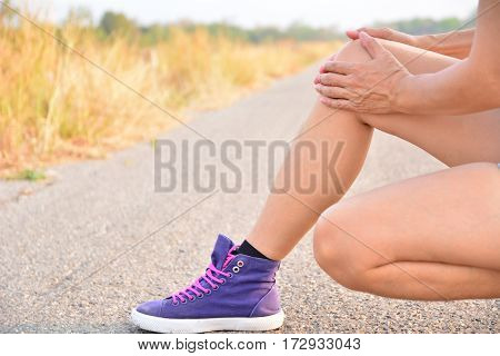 Closeup legs skin on road and under the sky for health care concept