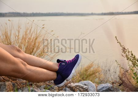 Closeup legs skin on road and under the sky for health care concept