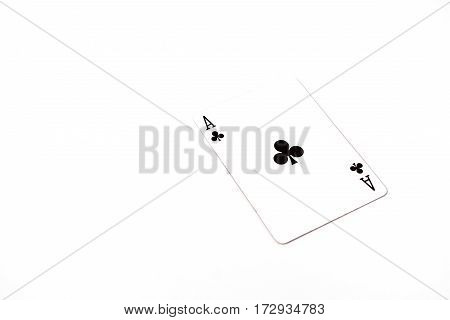 playing cards horizantal size. ace of clubs on white background, copyspace. luck abstract studio shot.