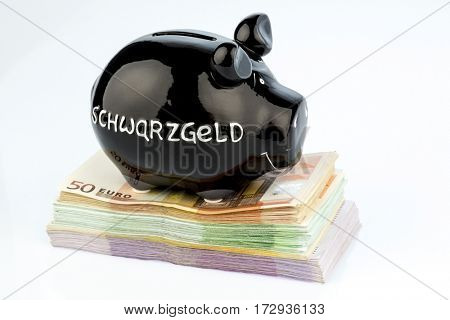 black piggy bank on money