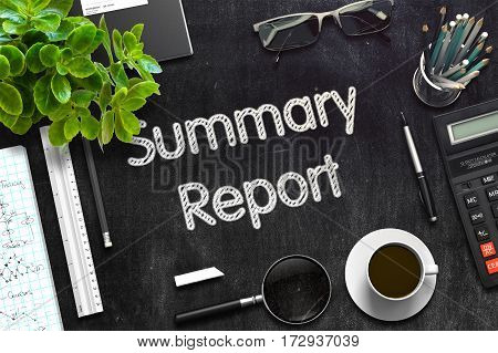 Summary Report - Text on Black Chalkboard.3d Rendering. Toned Illustration.