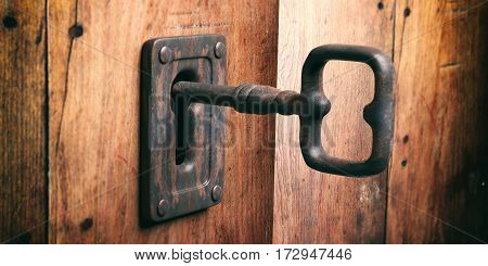 Old Key In A Keyhole. 3D Illustration