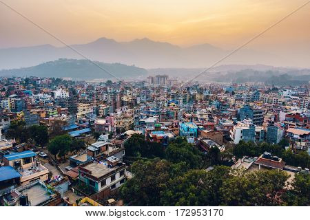 Patan at sunset  in the Kathmandu valley, Nepal