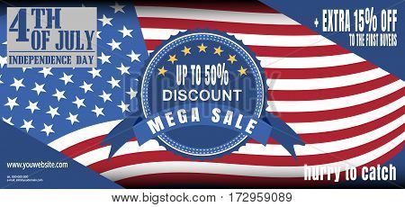 Vector illustration of Independence Day megasale poster. Banner of Independence Day megasale with badge.