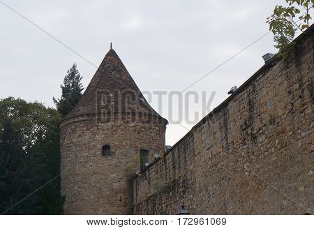 Kaptol turret in Zagreb, the capital city of Croatia, gloomy evening