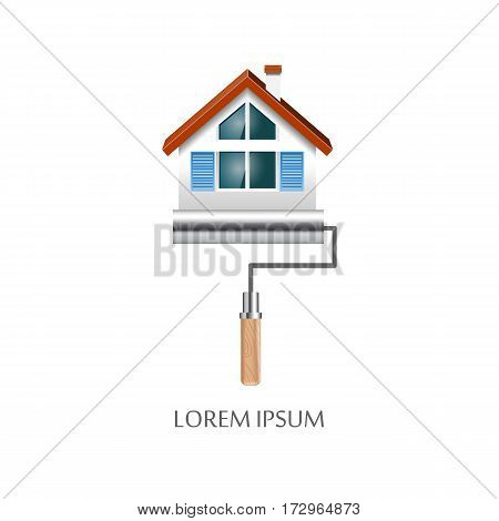 Paint roller with white house symbol icon
