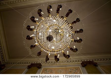ancient classic Murano glass crystal chandelier lighted from below