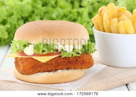 Fish Burger Fishburger Hamburger With Fries