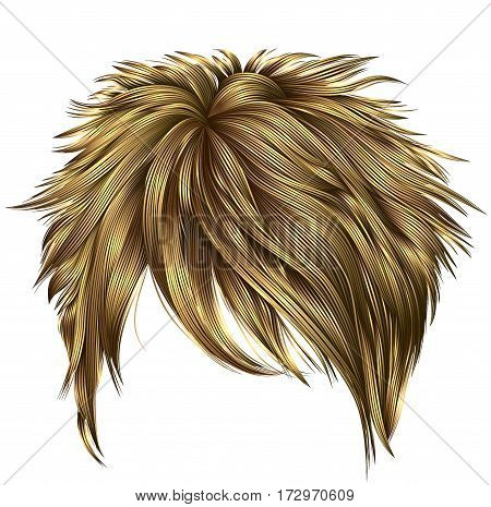 trendy woman short  hairs  blond  colors . fringe . 
fashion beauty style . realistic  3d .