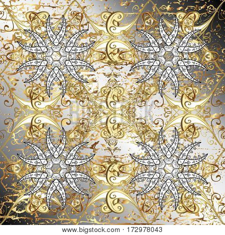 Damask Background. Golden Floral Sketch. Golden Element On Neutral Background. Gold Neutral Floral O
