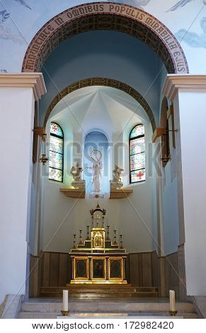 DEIR RAFAT ISRAEL - FEBRUARY 17 2017: Sculpture of the Virgin Mary in the church in the monastery of Dir Rafatt