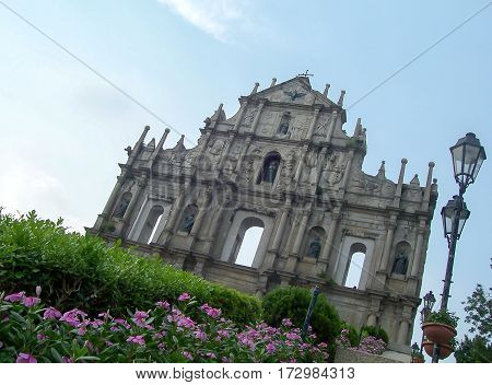 Macao China - June 22 2013: Ruins of Saint Paul in Historic old city center in Macao China. People on the background