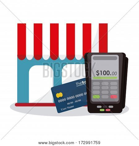 store with related icons of e-commerce concept over white background. colorful design. vector illustration