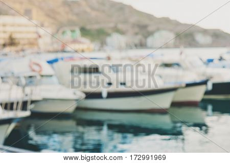 Abstract blurred Boats in the harbor. leisure holiday concept