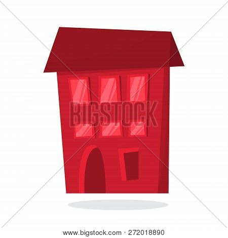 Paper Red Christmas House. Cute Building. Apartment