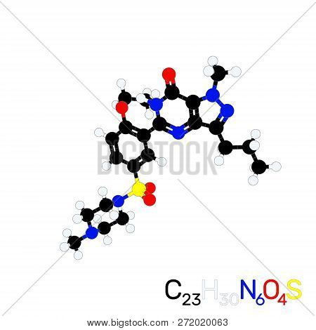 Viagra Model Molecule. Isolated On White Background. Vector Illustration. Flat Style.