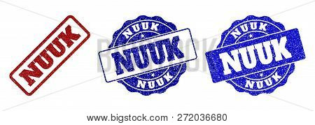 Nuuk Grunge Stamp Seals In Red And Blue Colors. Vector Nuuk Marks With Grunge Surface. Graphic Eleme