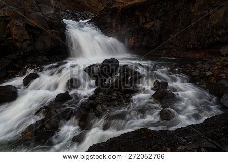 Rjukandafoss, Beautiful Waterfall In The North Part Of Iceland