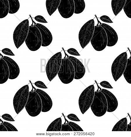 Marula. Fruit. Seamless, Wallpaper, Texture, Background. Black Silhouette.